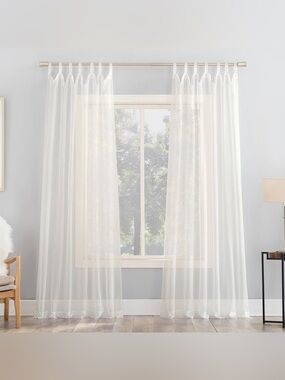 No. 918 Emily Sheer Voile Tab Top Curtain Panel, 59" x 84", Eggshell